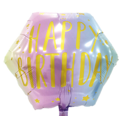 18" Μπαλόνι Happy Birthday Παστέλ Εξάγωνο