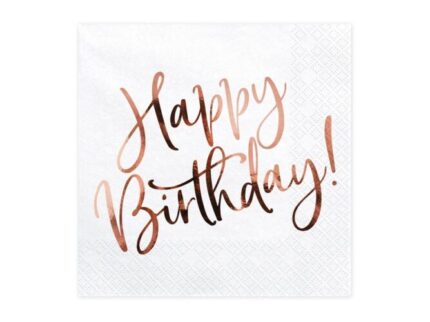 Χαρτοπετσέτες Happy Birthday Ροζ Χρυσό (20 τεμ)