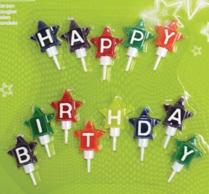 Κεράκια σε σχήμα αστεράκια "Happy Birthday" (13 τεμ)