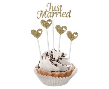 Οδοντογλυφίδες Just Married χρυσό glitter (5 τεμ)
