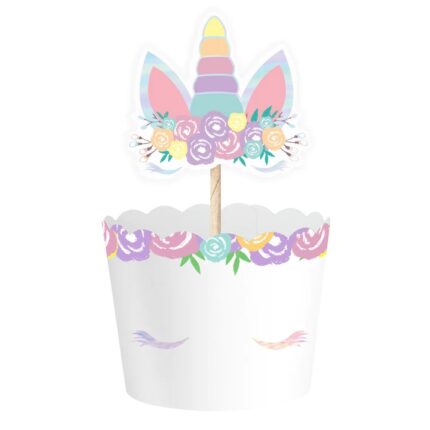 Περιτύλιγμα για cupcakes με topper Μονόκερος (6 τεμ)