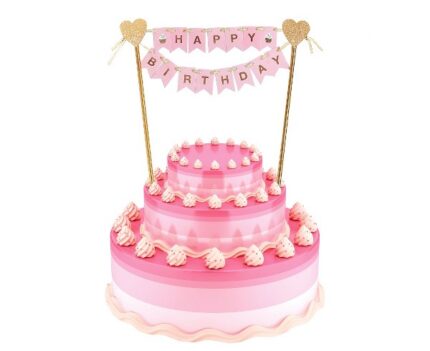 Τόπερ τούρτας Happy Birthday ροζ